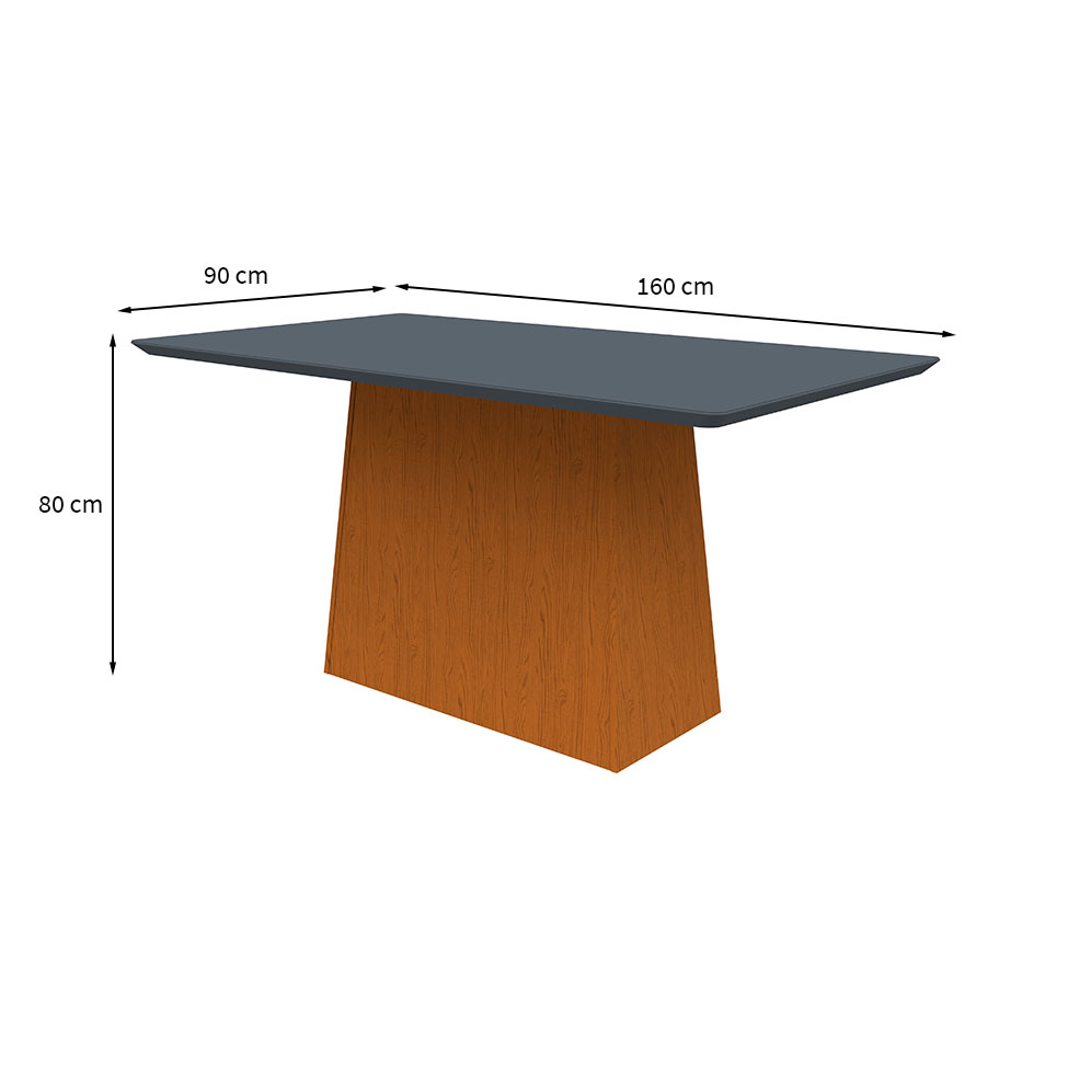 Mesa de Jantar Retangular com Tampo de Vidro Bárbara Cinza e Ype 160 cm