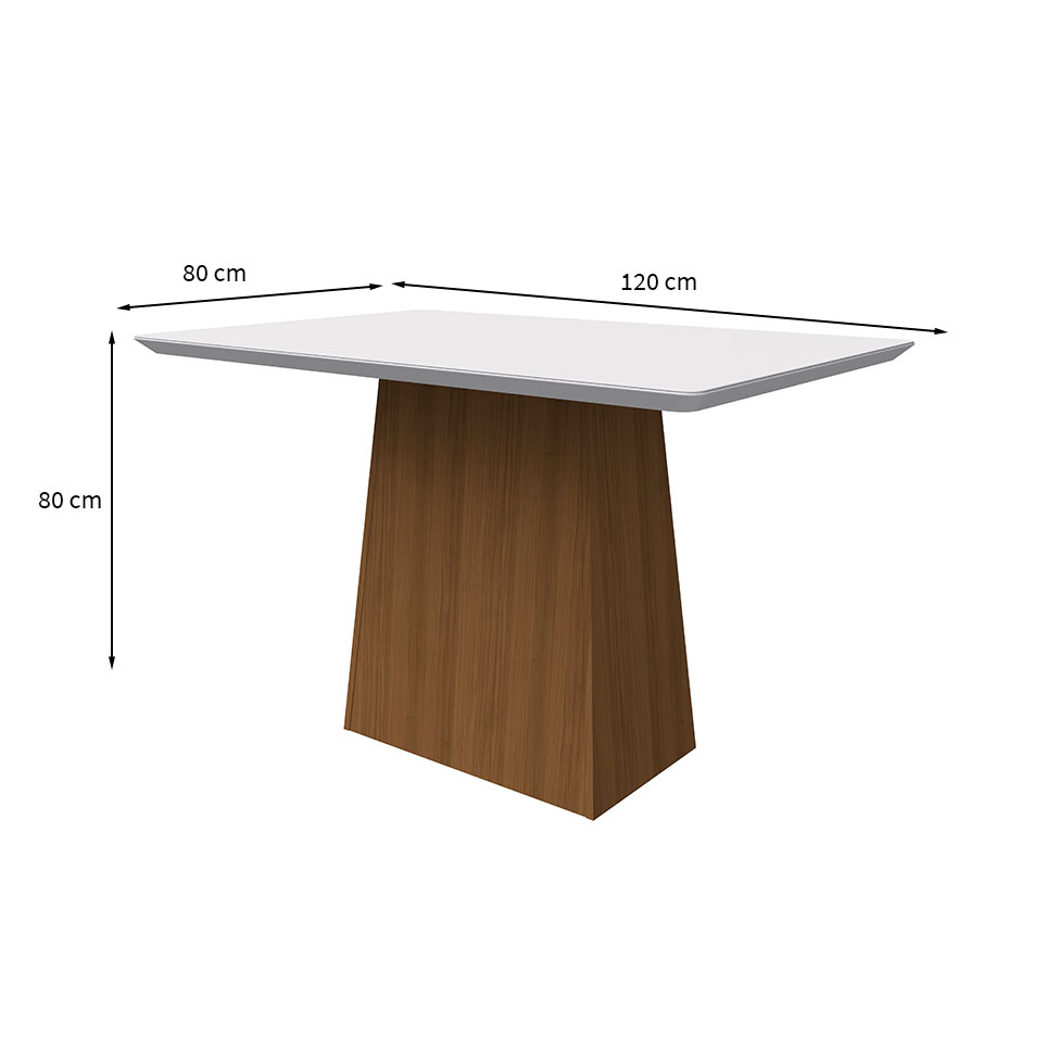 Mesa de Jantar Retangular com Tampo de Vidro Bárbara Off White e Imbuia 120 cm