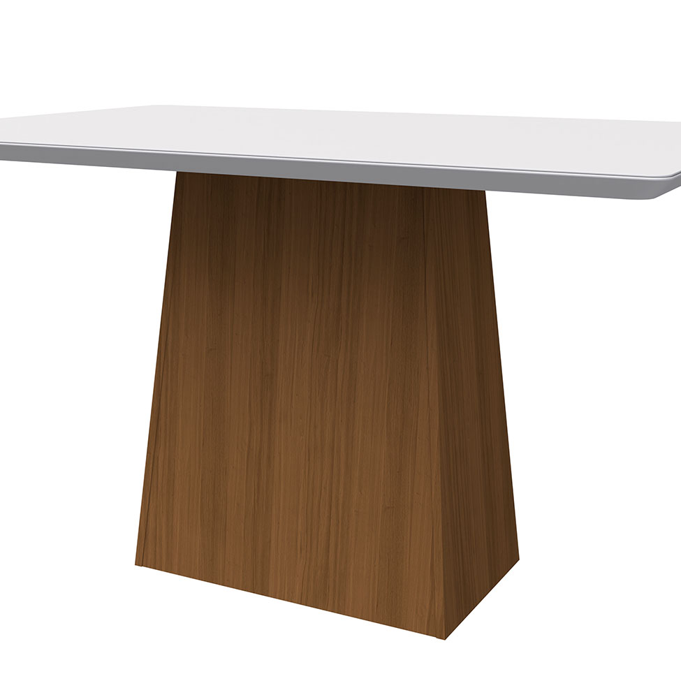 Mesa de Jantar Retangular com Tampo de Vidro Bárbara Off White e Imbuia 135 cm