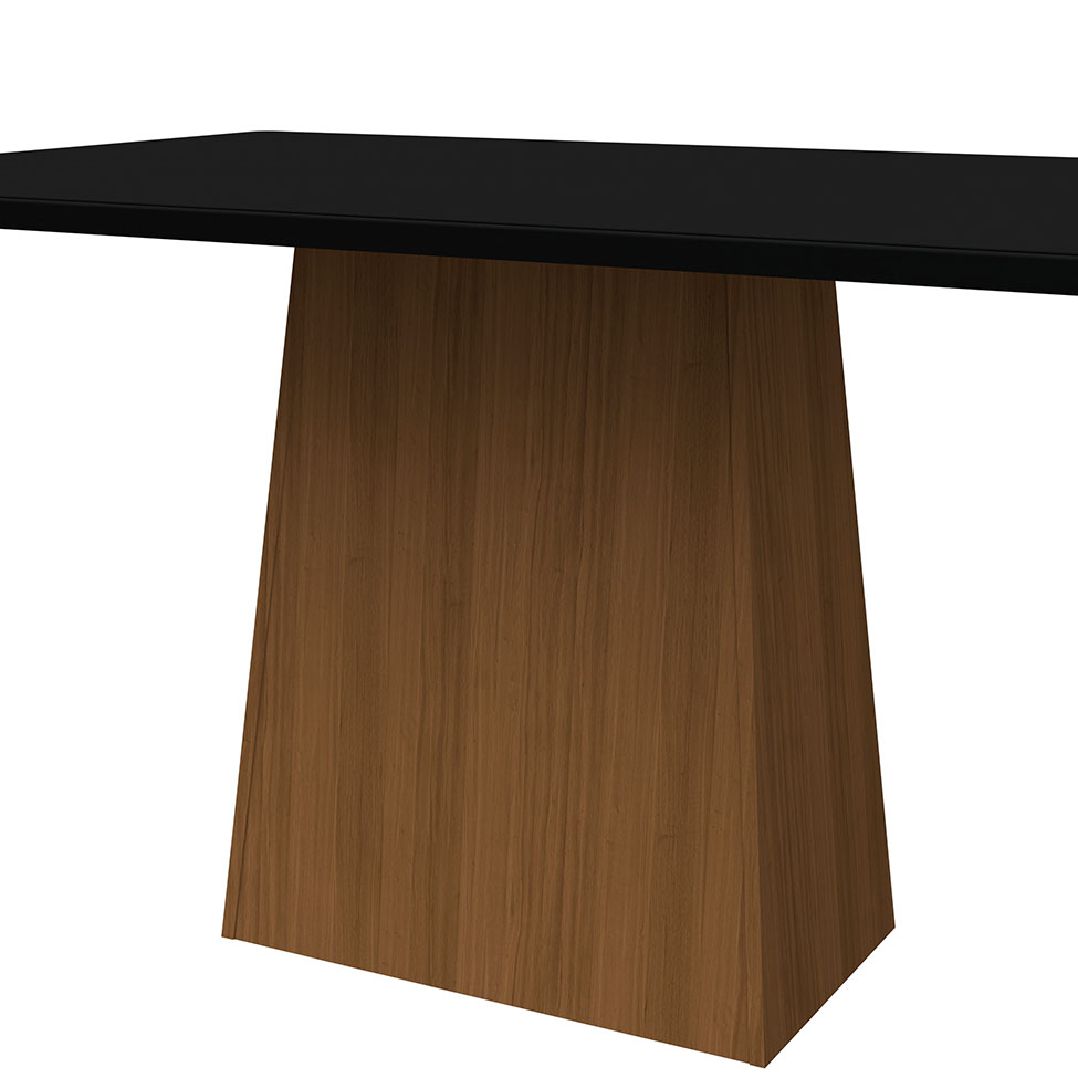 Mesa de Jantar Retangular com Tampo de Vidro Bárbara Preta e Imbuia 135 cm