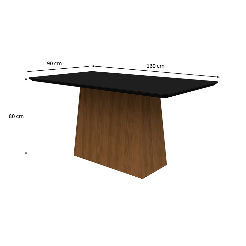 Mesa de Jantar Retangular com Tampo de Vidro Bárbara Preta e Imbuia 160 cm