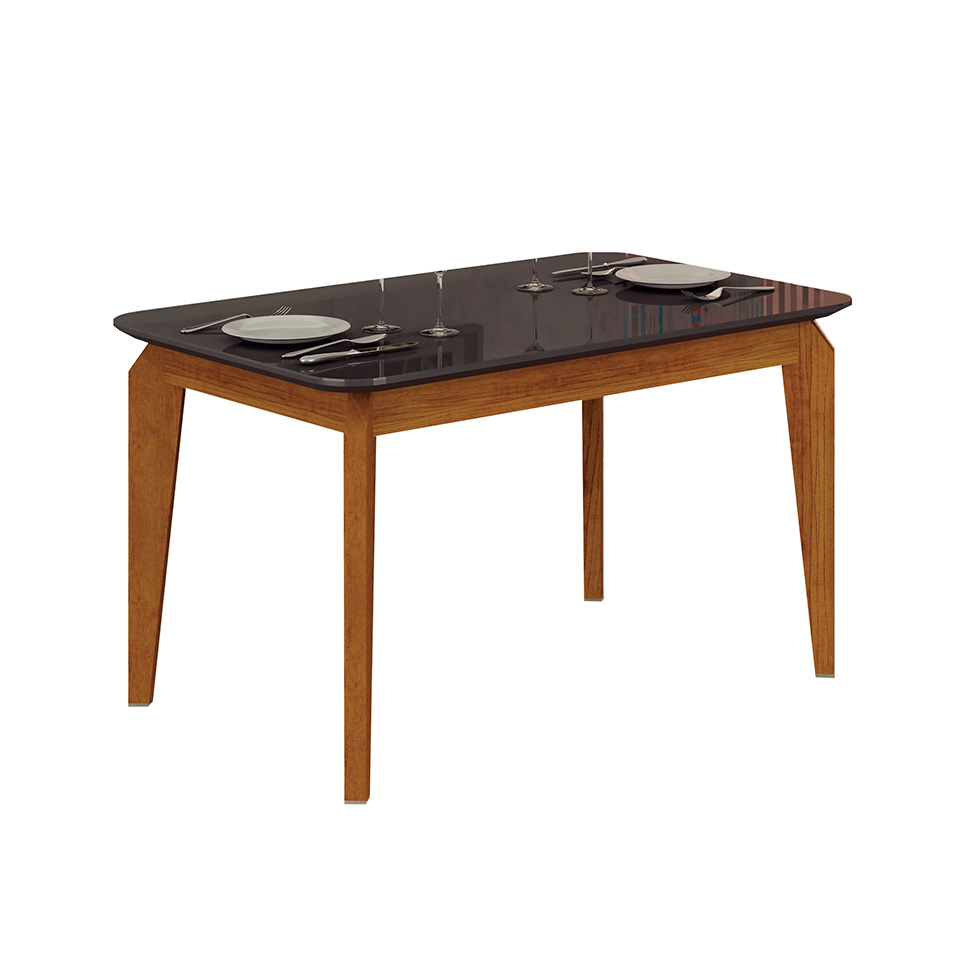 Mesa de Jantar Retangular com Tampo de Vidro Brenda Chumbo e Freijó 120 cm