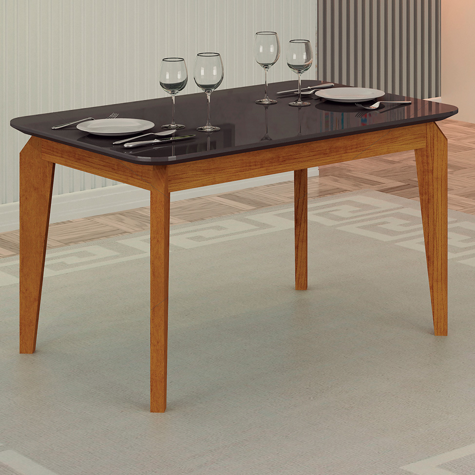 Mesa de Jantar Retangular com Tampo de Vidro Brenda Chumbo e Freijó 120 cm