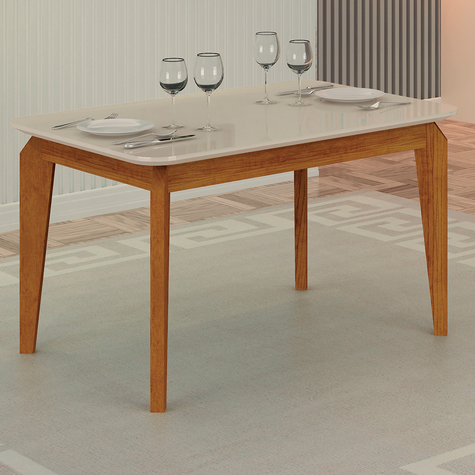 Mesa de Jantar Retangular com Tampo de Vidro Brenda Off White e Freijó 120 cm