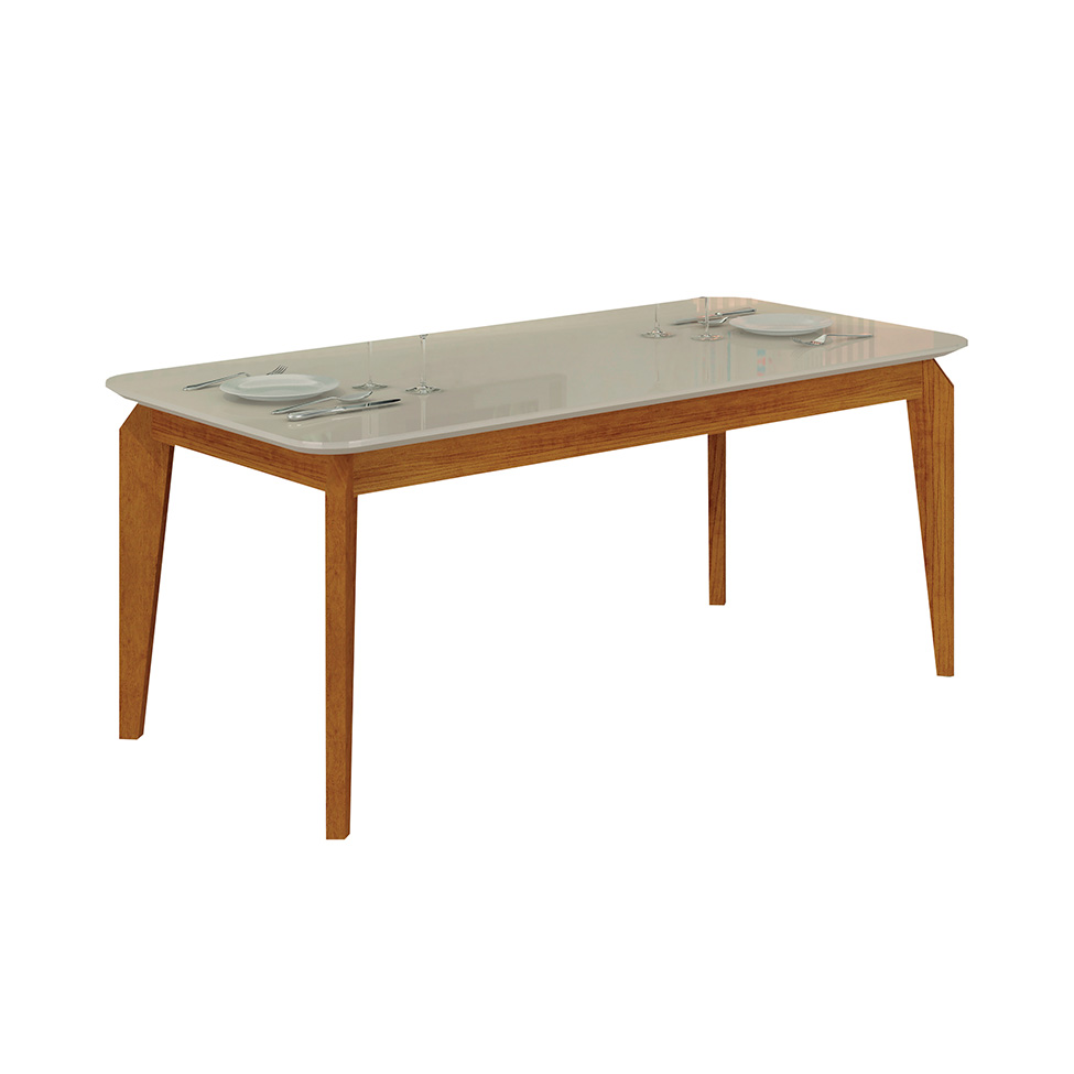 Mesa de Jantar Retangular com Tampo de Vidro Brenda Off White e Freijó 180 cm
