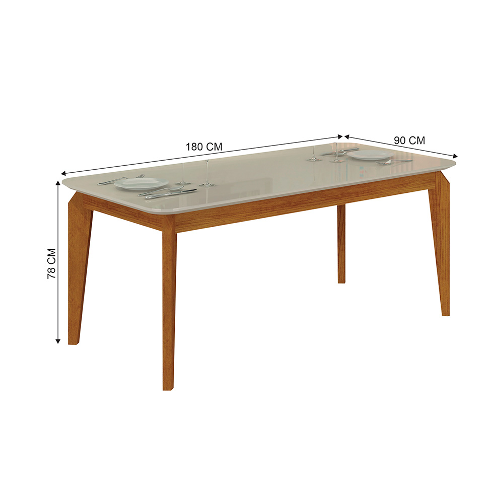 Mesa de Jantar Retangular com Tampo de Vidro Brenda Off White e Freijó 180 cm
