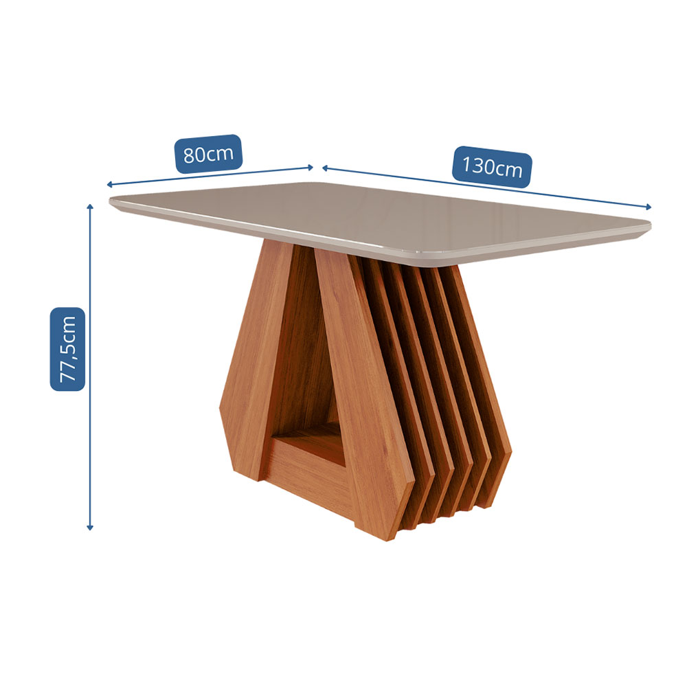 Mesa de Jantar Retangular com Tampo de Vidro Ágata Cinamomo e Off White 130 cm
