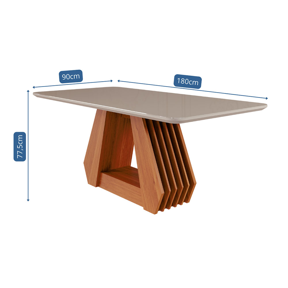 Mesa de Jantar Retangular com Tampo de Vidro Ágata Cinamomo e Off White 180 cm