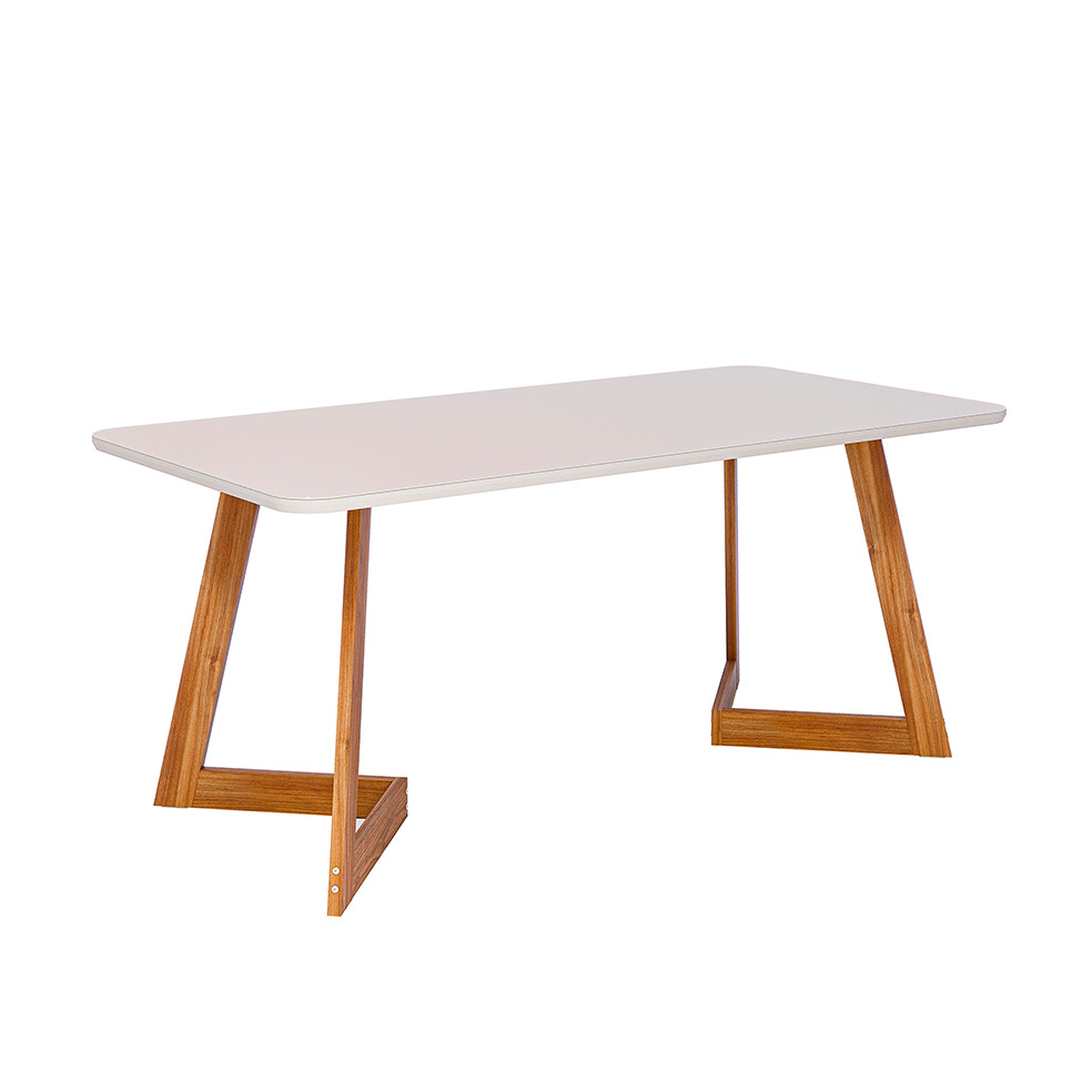 Mesa de Jantar Retangular com Tampo de Vidro Caju Off White e Madeira 180 cm