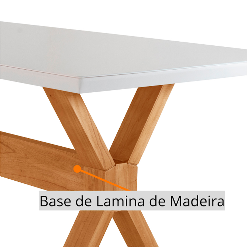 Mesa de Jantar Retangular com Tampo de Vidro Cecília Off White e Cinamomo 180 cm