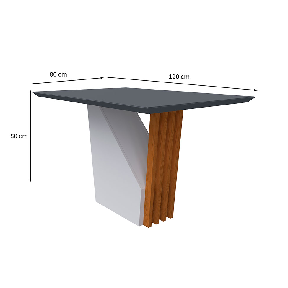 Mesa de Jantar Retangular com Tampo de Vidro Cinza Veneza Off White e Ype 120 cm