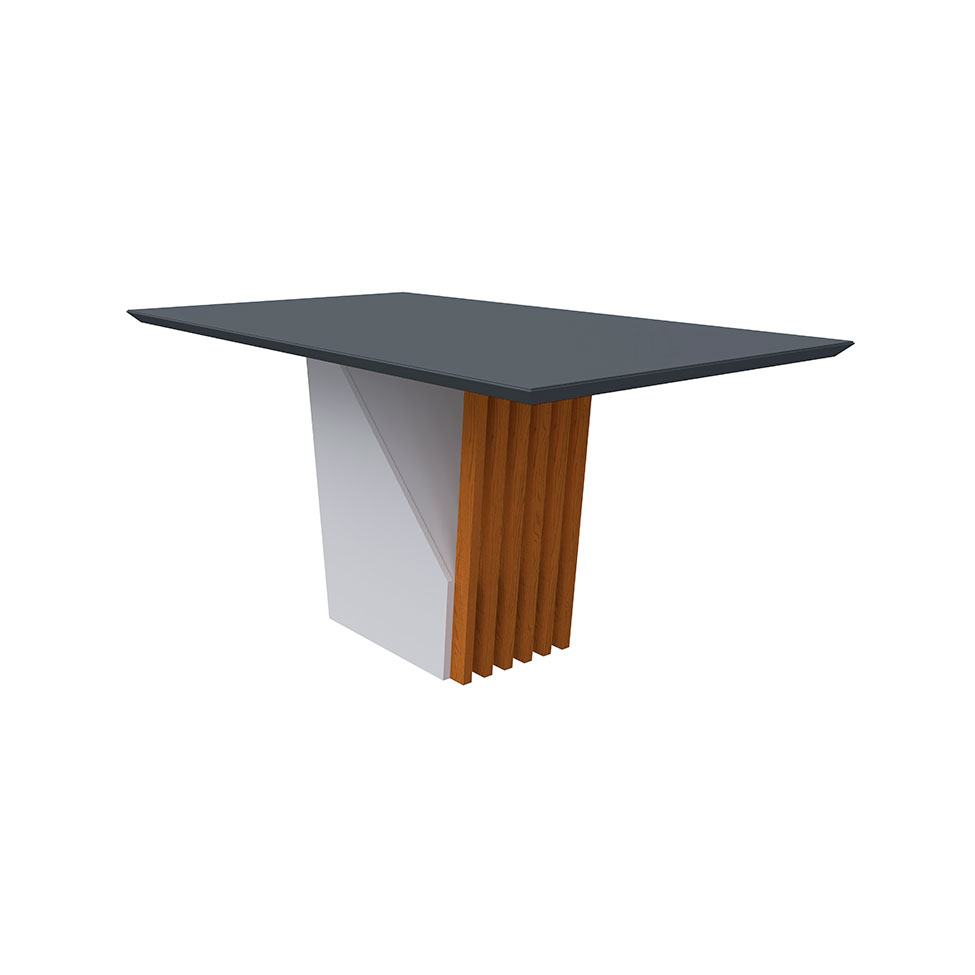 Mesa de Jantar Retangular com Tampo de Vidro Cinza Veneza Off White e Ype 160 cm