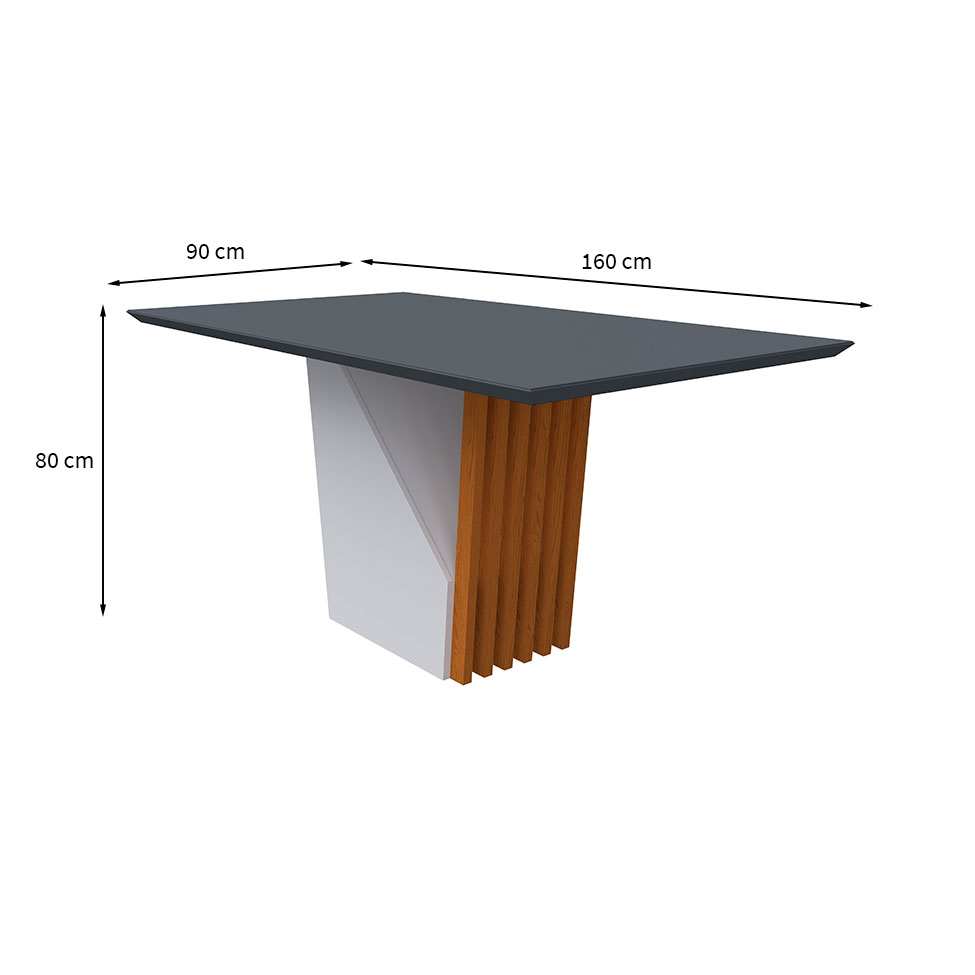 Mesa de Jantar Retangular com Tampo de Vidro Cinza Veneza Off White e Ype 160 cm