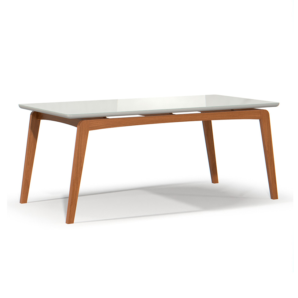 Mesa de Jantar Retangular com Tampo de Vidro Detroit Off White e Nature 180 cm
