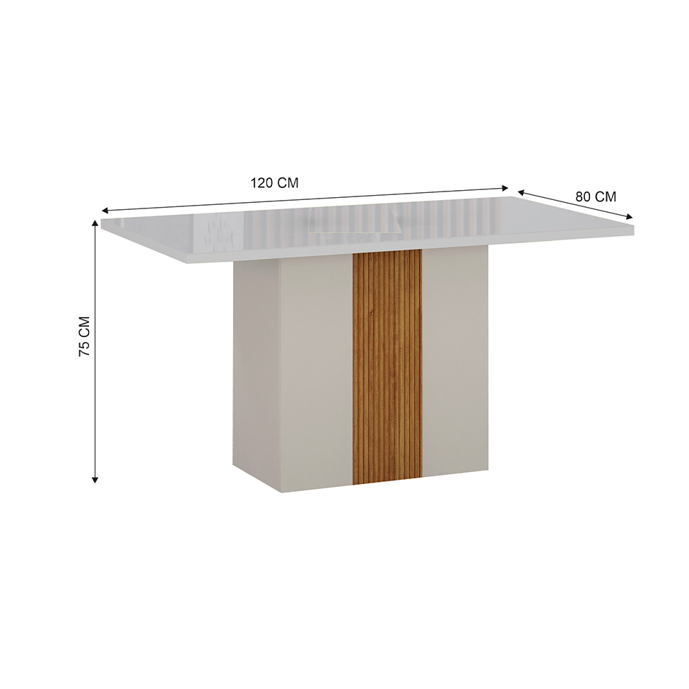 Mesa de Jantar Retangular com Tampo de Vidro Doha Off White e Amadeirado 120 cm