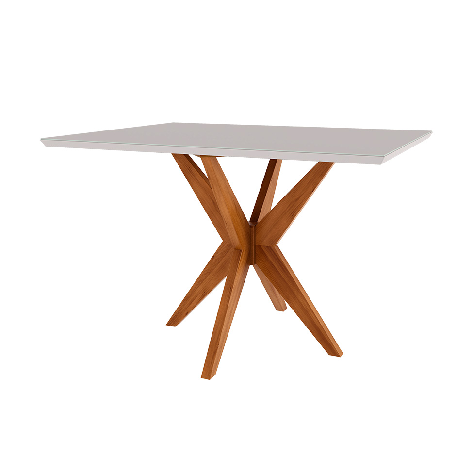 Mesa de Jantar Retangular com Tampo de Vidro Dona Off White e Natural 120 cm