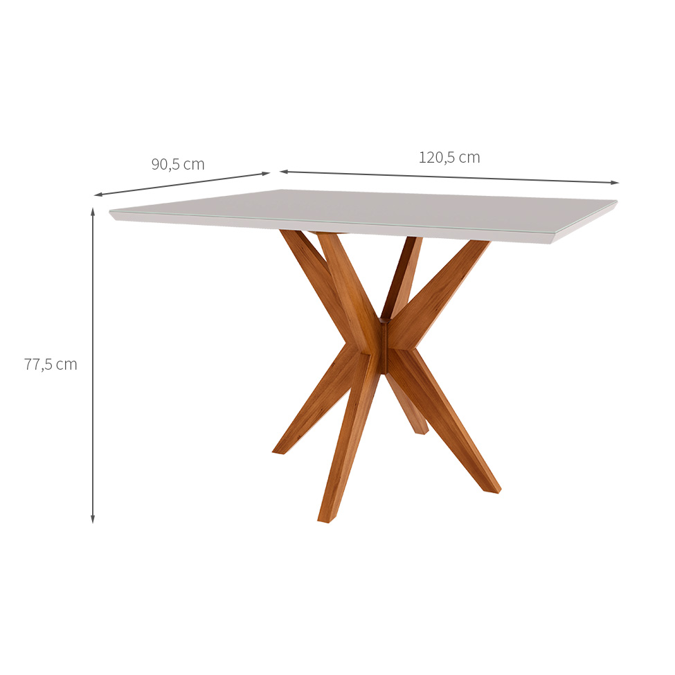 Mesa de Jantar Retangular com Tampo de Vidro Dona Off White e Natural 120 cm