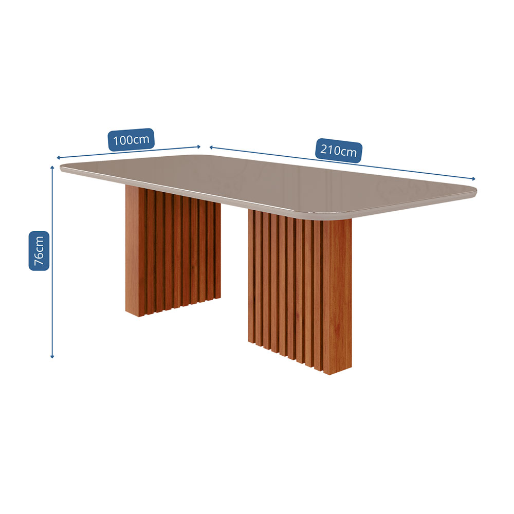 Mesa de Jantar Retangular com Tampo de Vidro Ester Cinamomo e Off White 210 cm