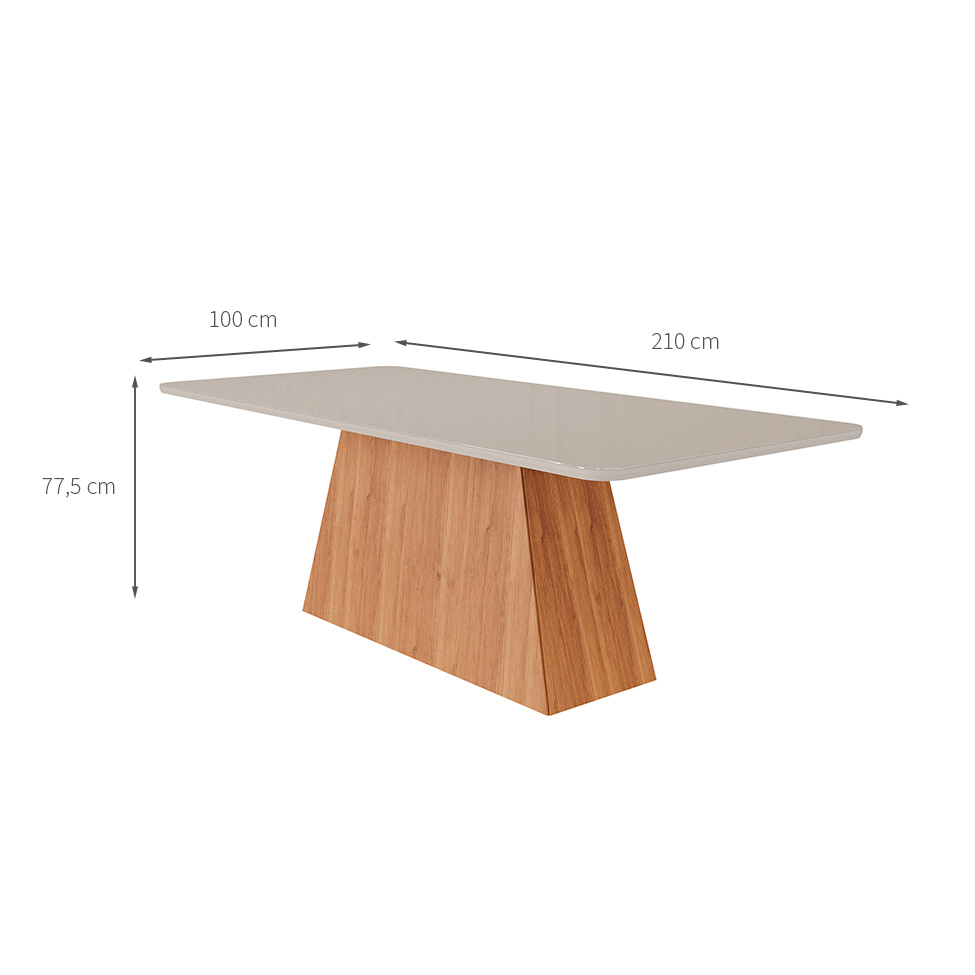 Mesa de Jantar Retangular com Tampo de Vidro Helena Off White Cinamomo 210 cm
