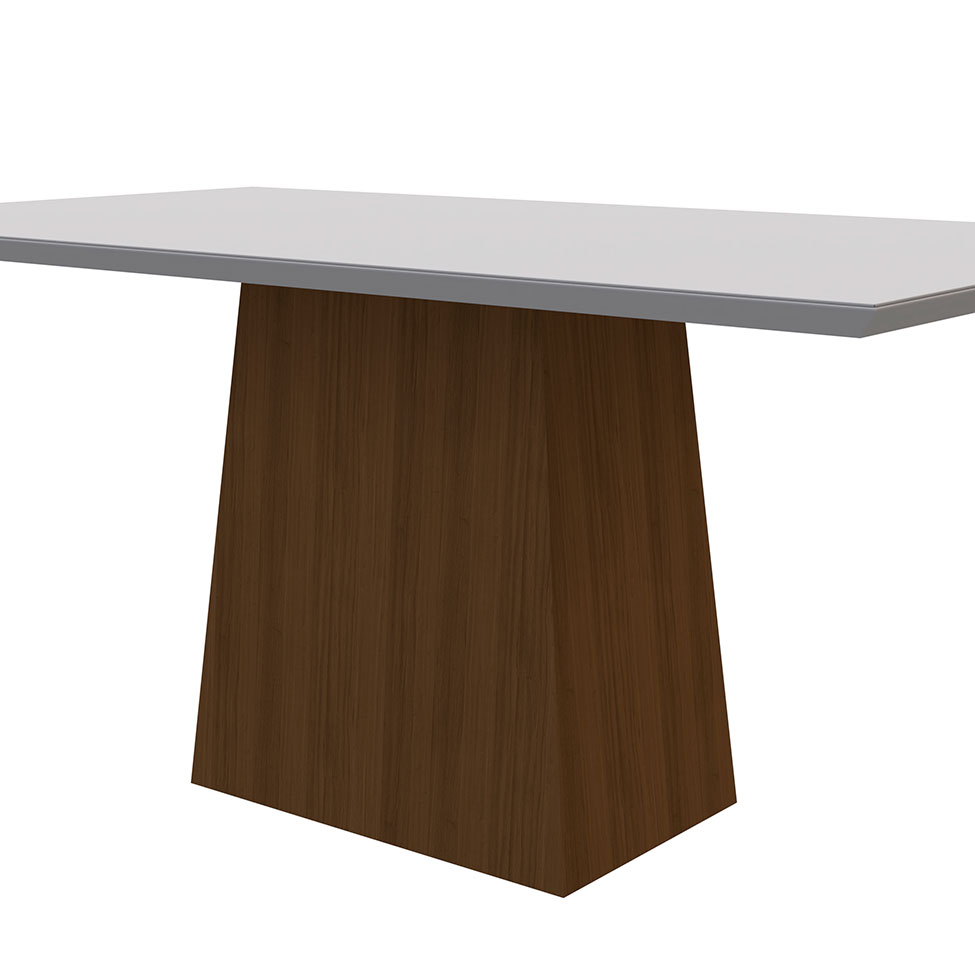Mesa de Jantar Retangular com Tampo de Vidro Jasmin Off White e Imbuia 160 cm