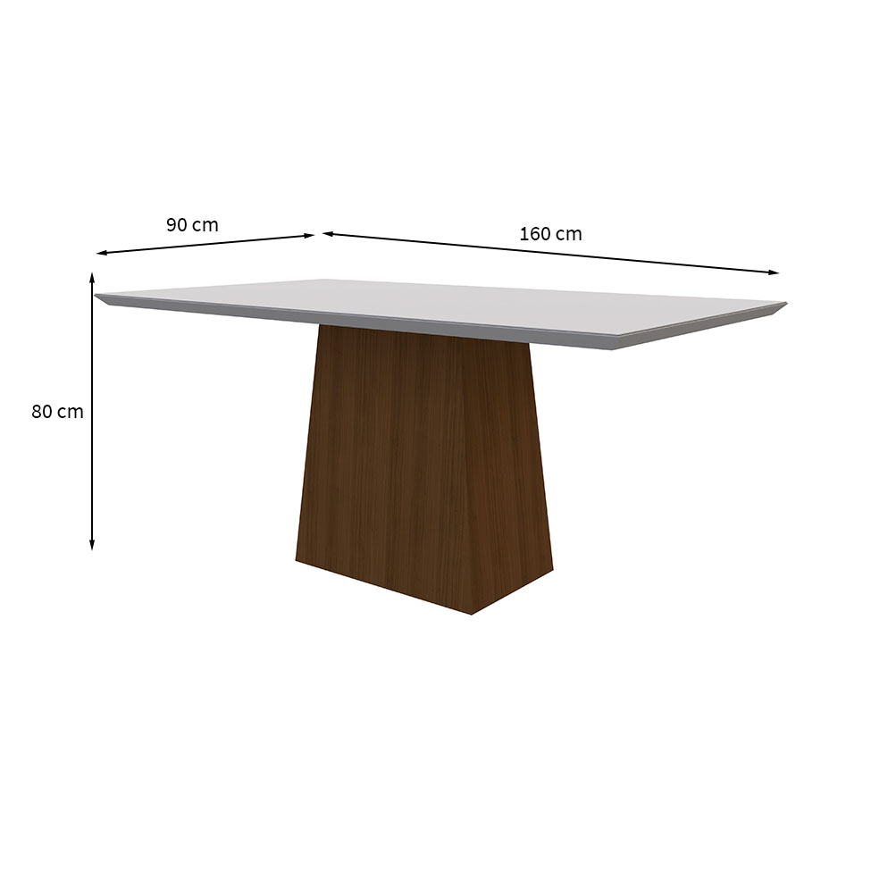Mesa de Jantar Retangular com Tampo de Vidro Jasmin Off White e Imbuia 160 cm