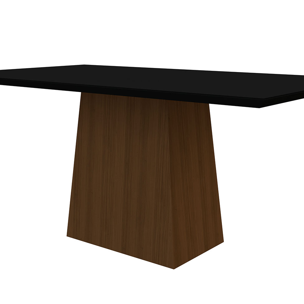Mesa de Jantar Retangular com Tampo de Vidro Jasmin Preta e Imbuia 160 cm