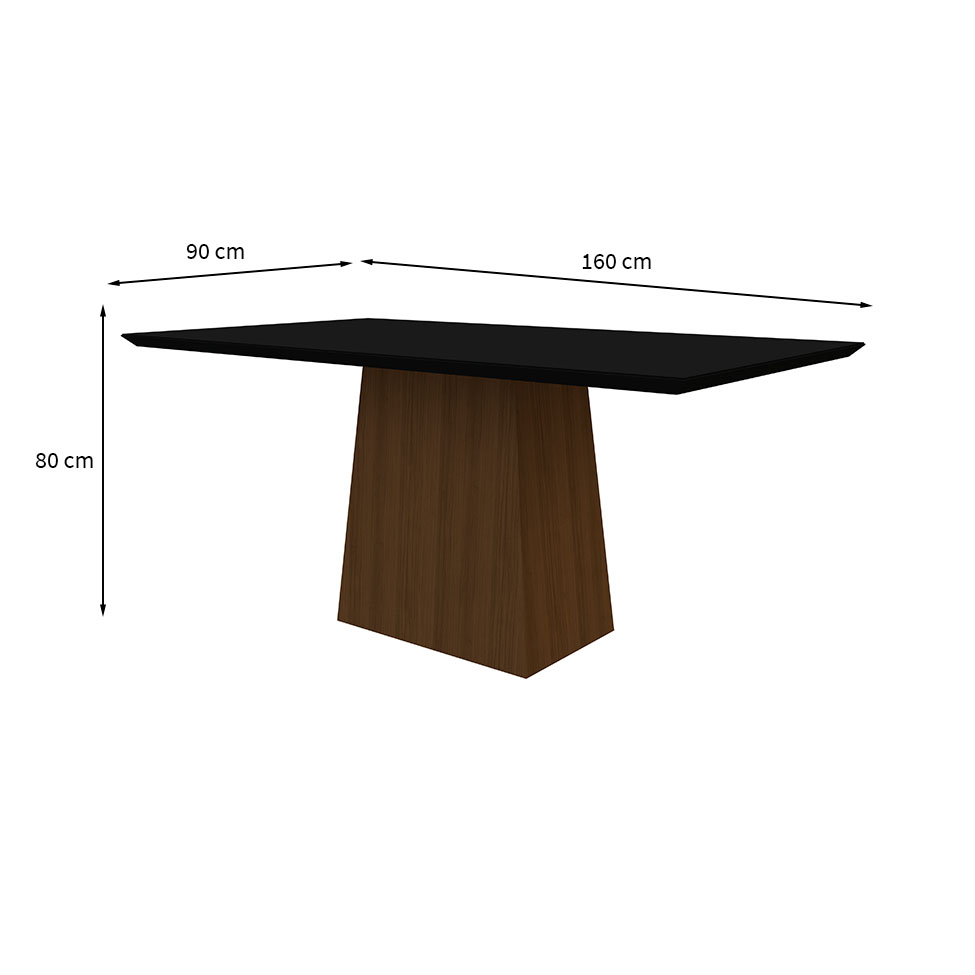 Mesa de Jantar Retangular com Tampo de Vidro Jasmin Preta e Imbuia 160 cm