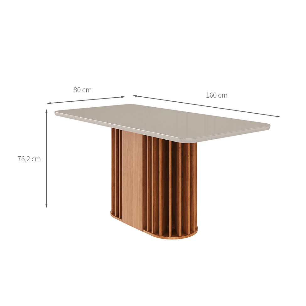 Mesa de Jantar Retangular com Tampo de Vidro Julieta Off White e Cinamomo 160 cm