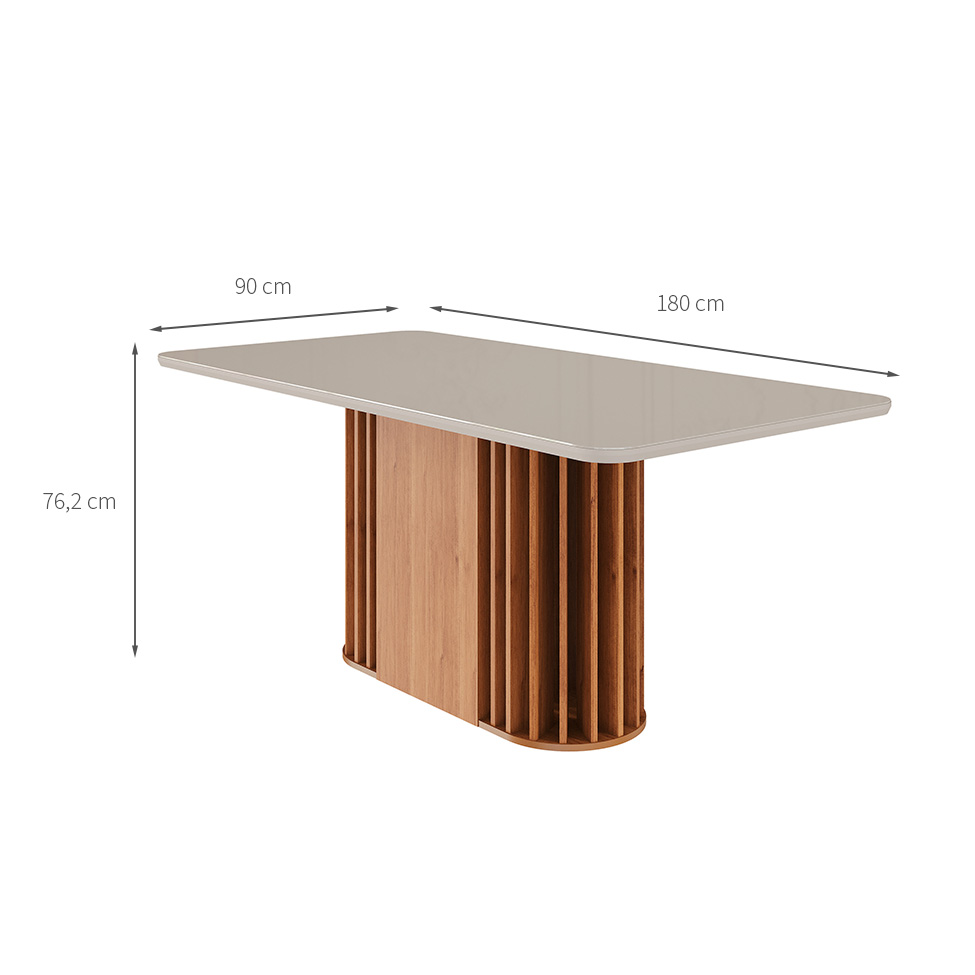 Mesa de Jantar Retangular com Tampo de Vidro Julieta Off White e Cinamomo 180 cm
