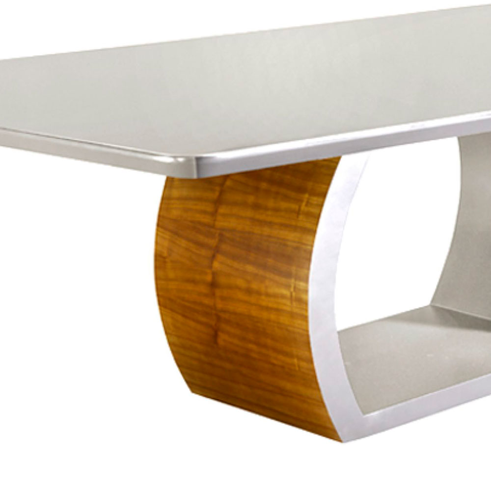 Mesa de Jantar Retangular com Tampo de Vidro Lavanda Cinamomo e Off White