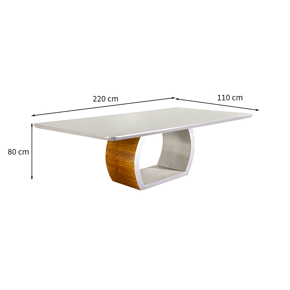 Mesa de Jantar Retangular com Tampo de Vidro Lavanda Cinamomo e Off White
