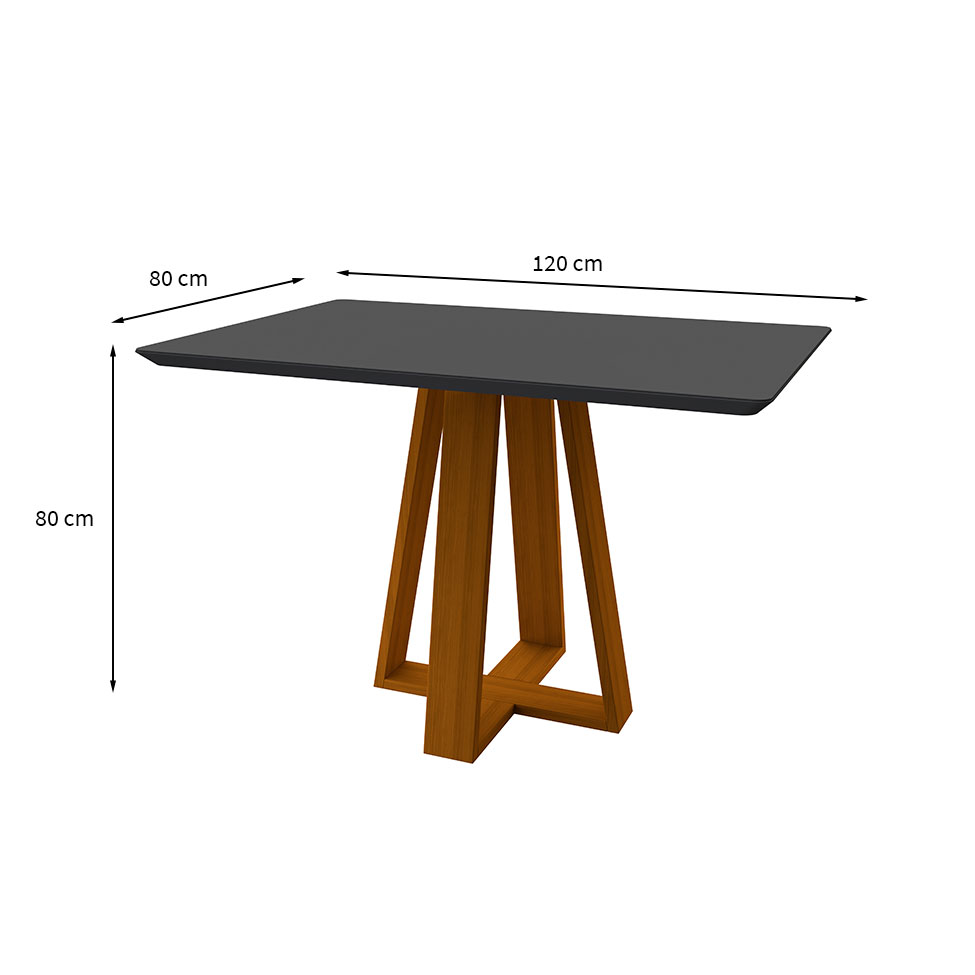 Mesa de Jantar Retangular com Tampo de Vidro Lectus Cinza e Ype 120 cm