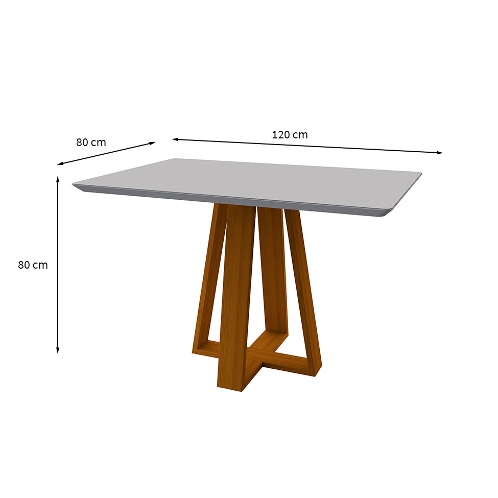 Mesa de Jantar Retangular com Tampo de Vidro Lectus Off White e Ype 120 cm