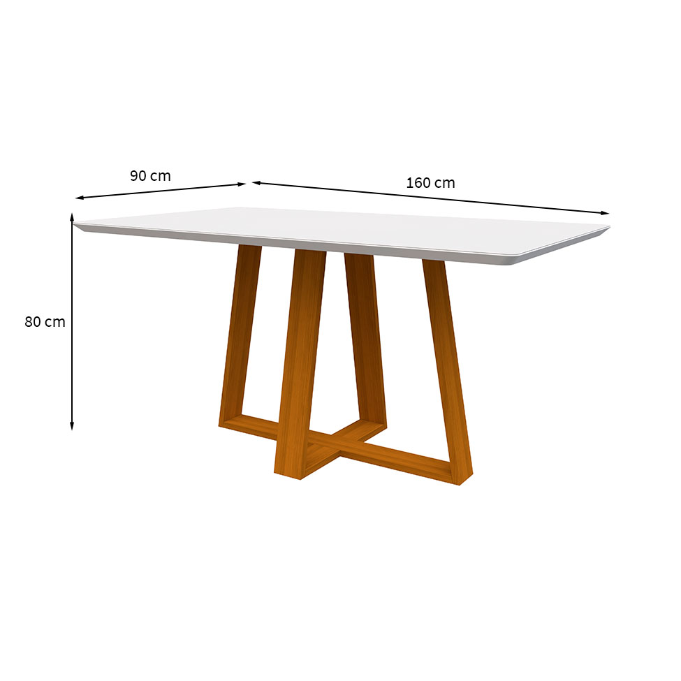 Mesa de Jantar Retangular com Tampo de Vidro Lectus Off White e Ype 160 cm