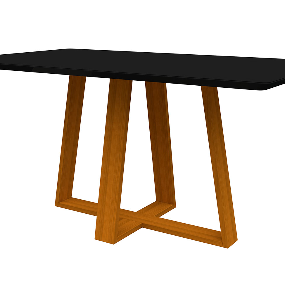 Mesa de Jantar Retangular com Tampo de Vidro Lectus Preta e Ype 160 cm