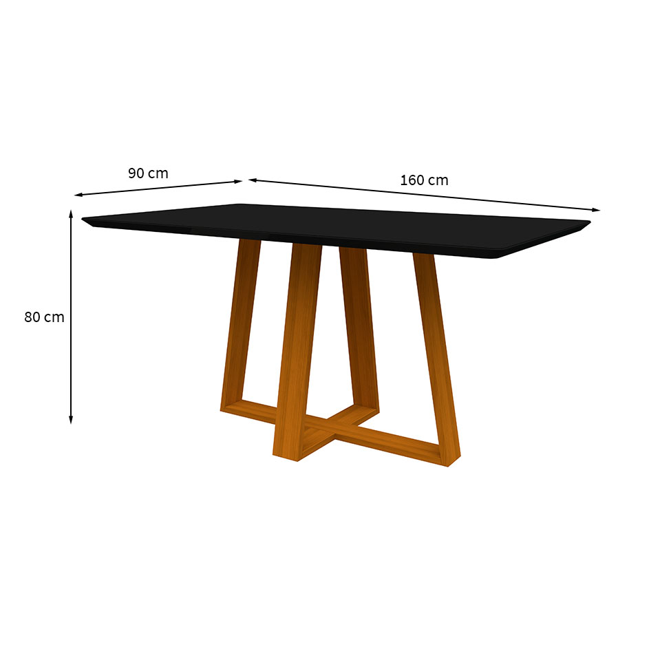 Mesa de Jantar Retangular com Tampo de Vidro Lectus Preta e Ype 160 cm