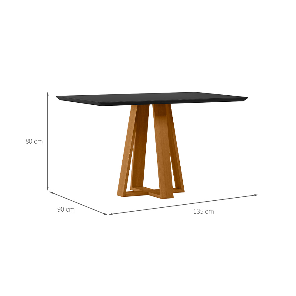 Mesa de Jantar Retangular com Tampo de Vidro Lectus Preto e Ipê 135 cm