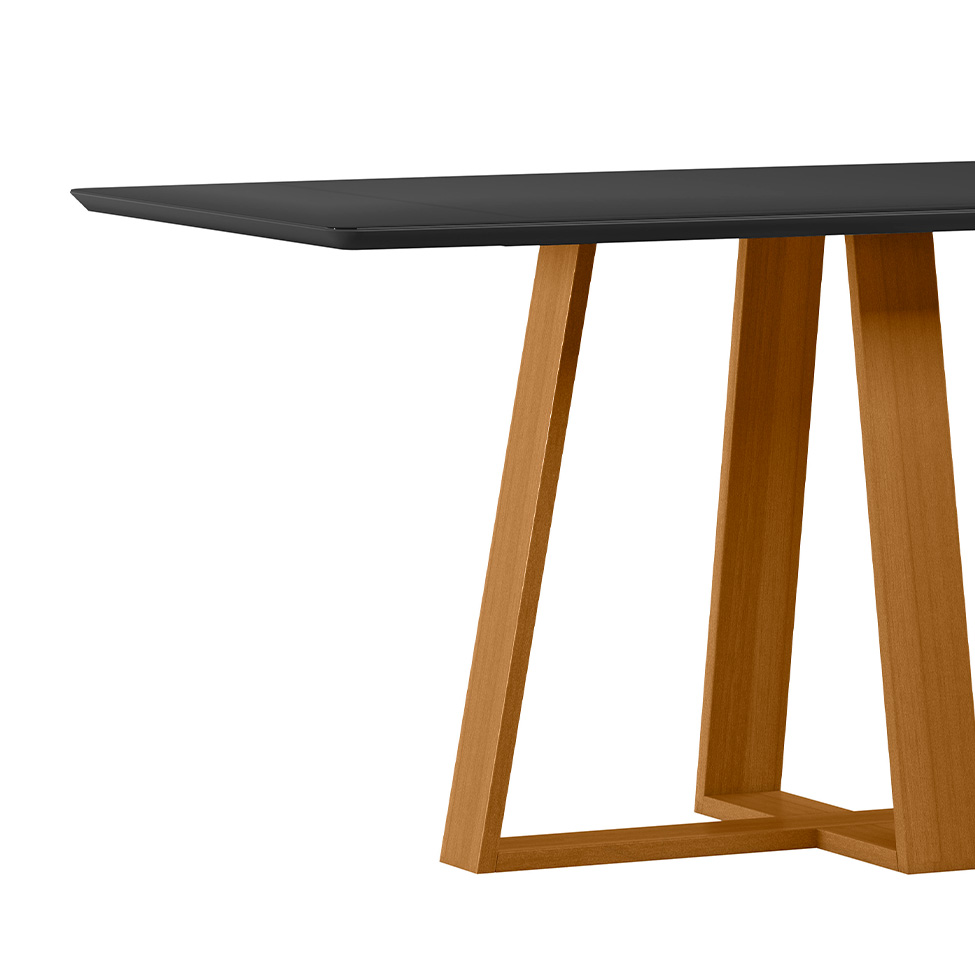 Mesa de Jantar Retangular com Tampo de Vidro Lectus Preto e Ipê 170 cm