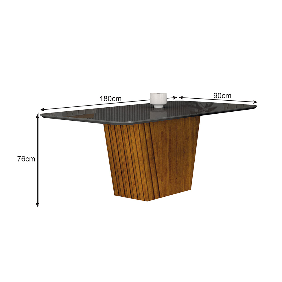 Mesa de Jantar Retangular com Tampo de Vidro Liz Chumbo e Freijó 180 cm