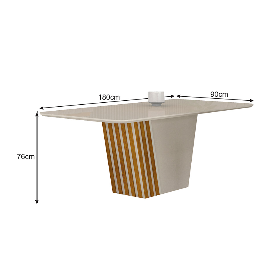 Mesa de Jantar Retangular com Tampo de Vidro Liz Off White e Freijó 180 cm