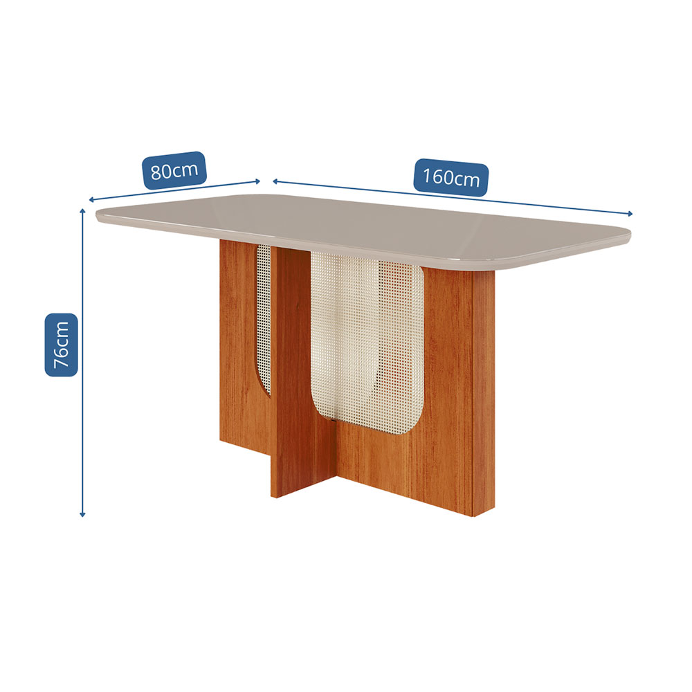Mesa de Jantar Retangular com Tampo de Vidro Louise Cinamomo e Off White 160 cm