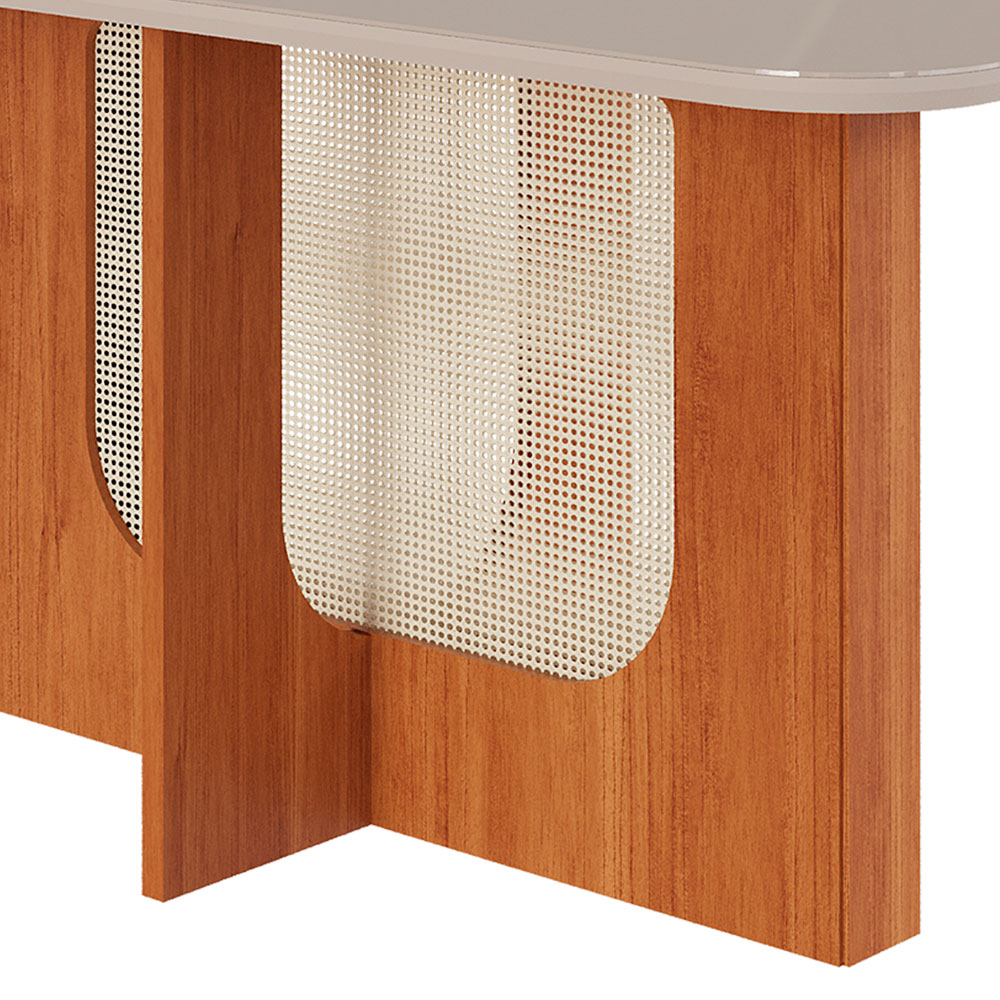 Mesa de Jantar Retangular com Tampo de Vidro Louise Cinamomo e Off White 160 cm