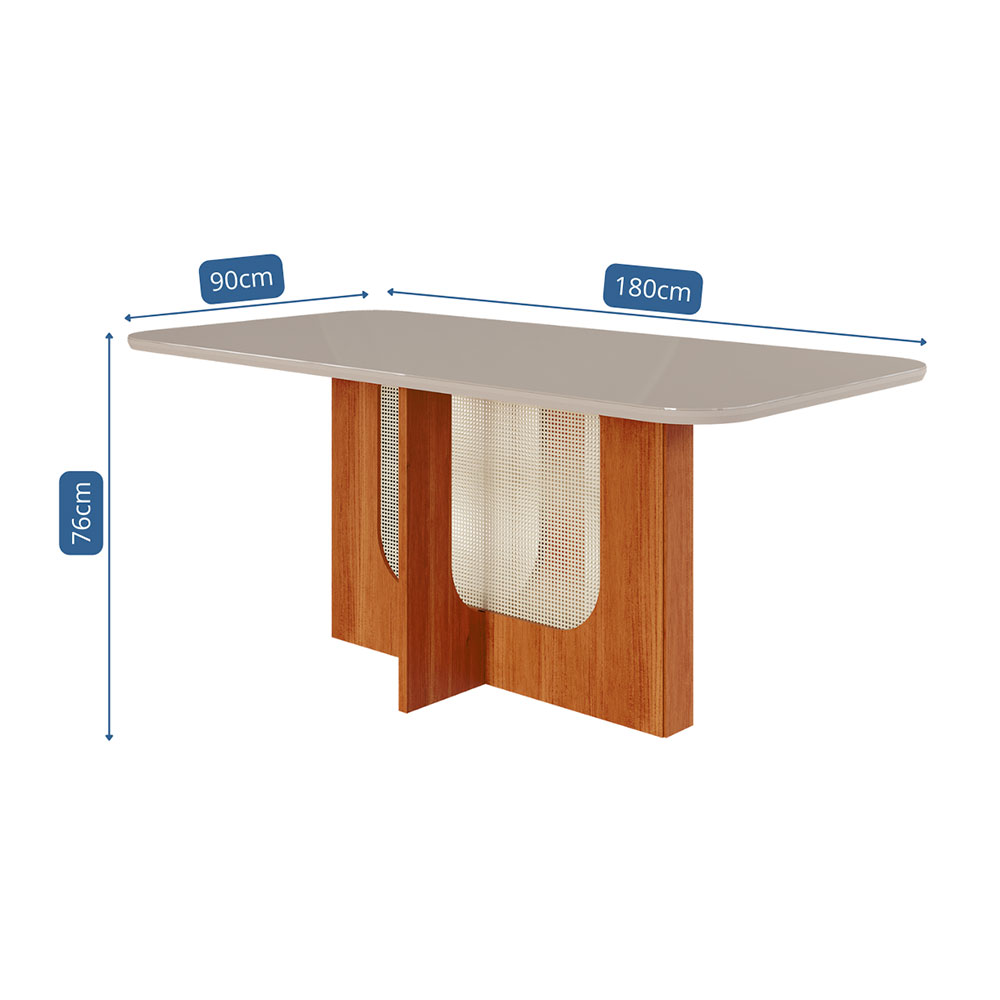 Mesa de Jantar Retangular com Tampo de Vidro Louise Cinamomo e Off White 180 cm