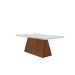 Mesa de Jantar Retangular com Tampo de Vidro Luna com Adesivo Ripado Imbuia e Off White