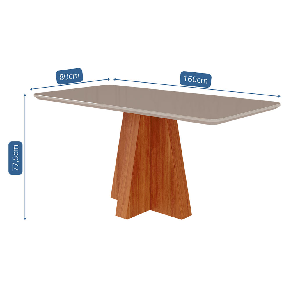 Mesa de Jantar Retangular com Tampo de Vidro Maite Cinamomo e Off White 160 cm