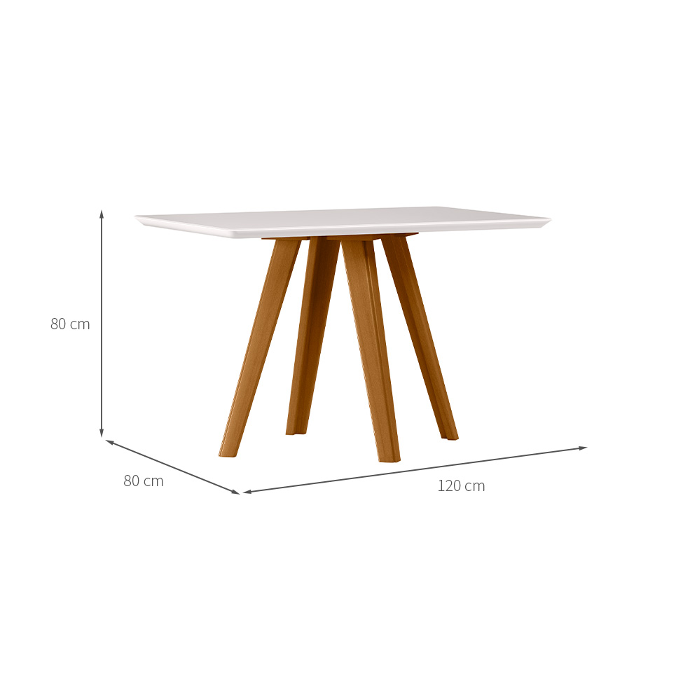 Mesa de Jantar Retangular com Tampo de Vidro Mariah Off White e Ipê 120 cm