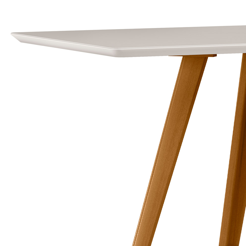 Mesa de Jantar Retangular com Tampo de Vidro Mariah Off White e Ipê 160 cm