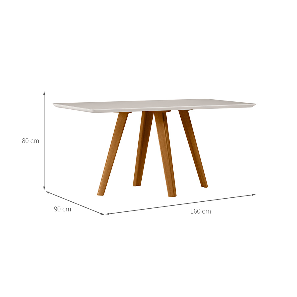 Mesa de Jantar Retangular com Tampo de Vidro Mariah Off White e Ipê 160 cm