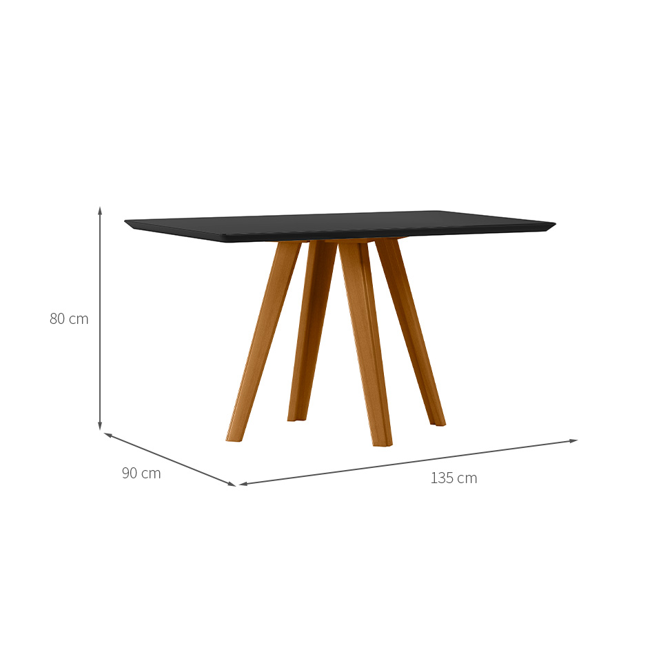 Mesa de Jantar Retangular com Tampo de Vidro Mariah Preto e Ipê 135 cm