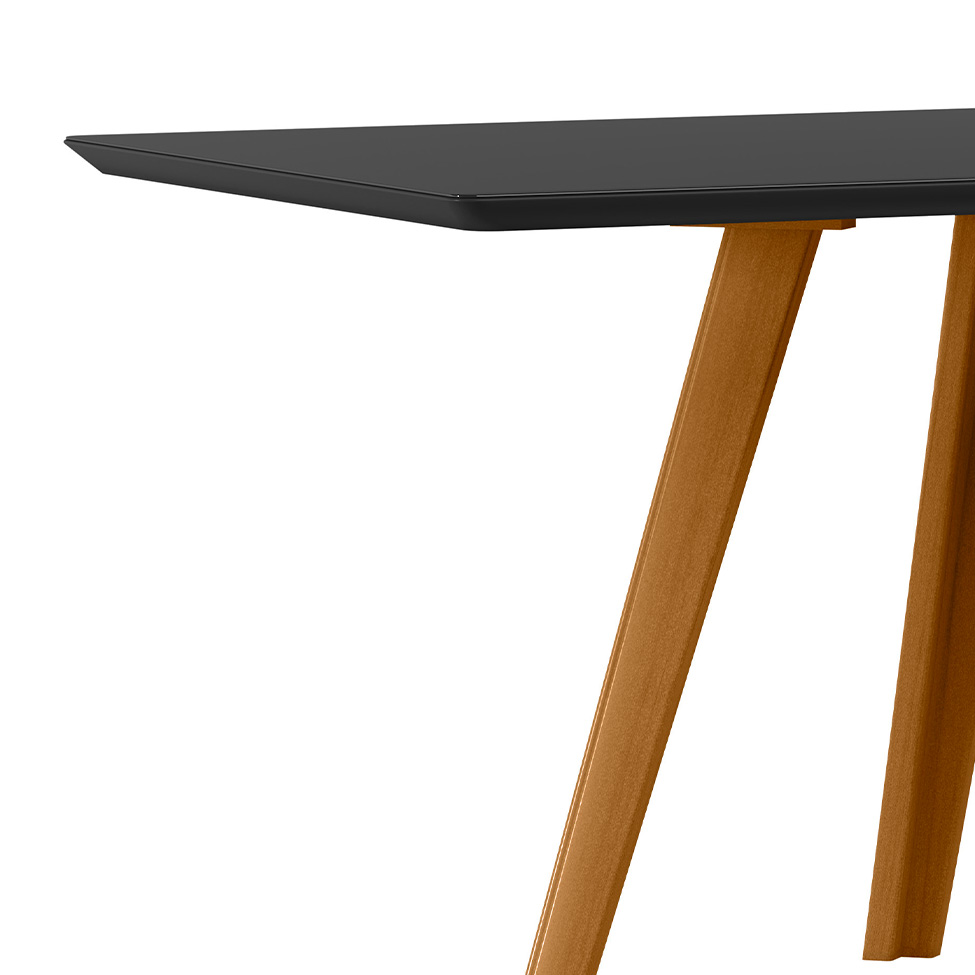 Mesa de Jantar Retangular com Tampo de Vidro Mariah Preto e Ipê 160 cm